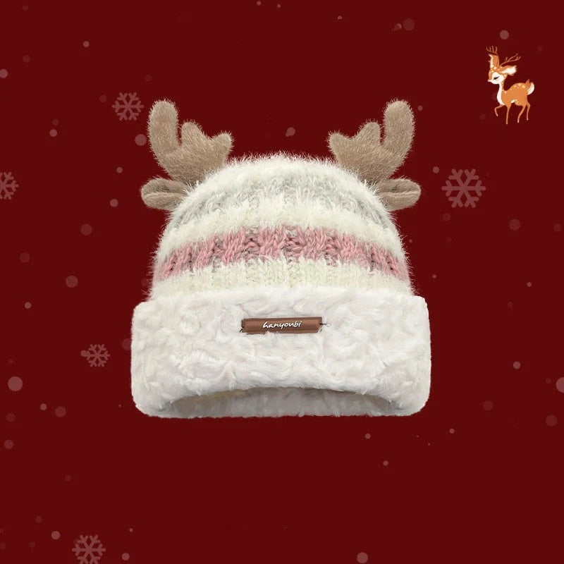 Christmas knitted deer antler hat in various colours for winter warmth