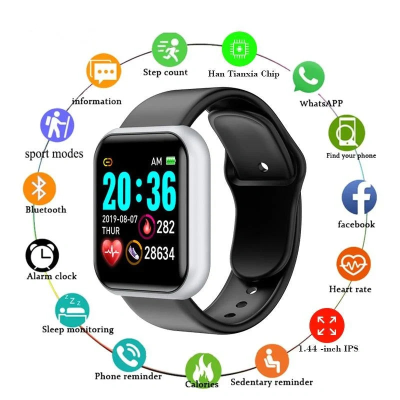 Premium Y68 Colour Smart Watch with Vibrant Display, Comprehensive Health Tracking, and Sleek Silicone Strap