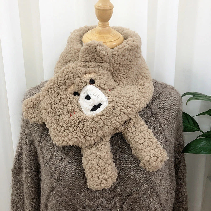 Cosy lamb's wool winter scarf with a playful bear design, available in various colours to keep you warm and stylish.