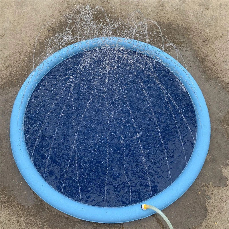 Refreshing splash pad for kids and pets, backyard water play mat with sprinklers