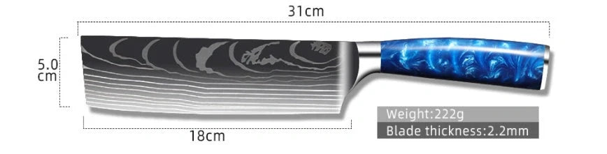 Premium 8-inch Chef Knife with elegant blue resin handle and stainless steel blade