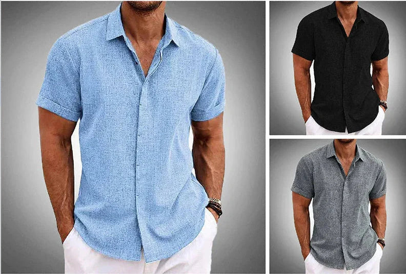 Men's stylish loose linen short-sleeved t-shirt in various colours