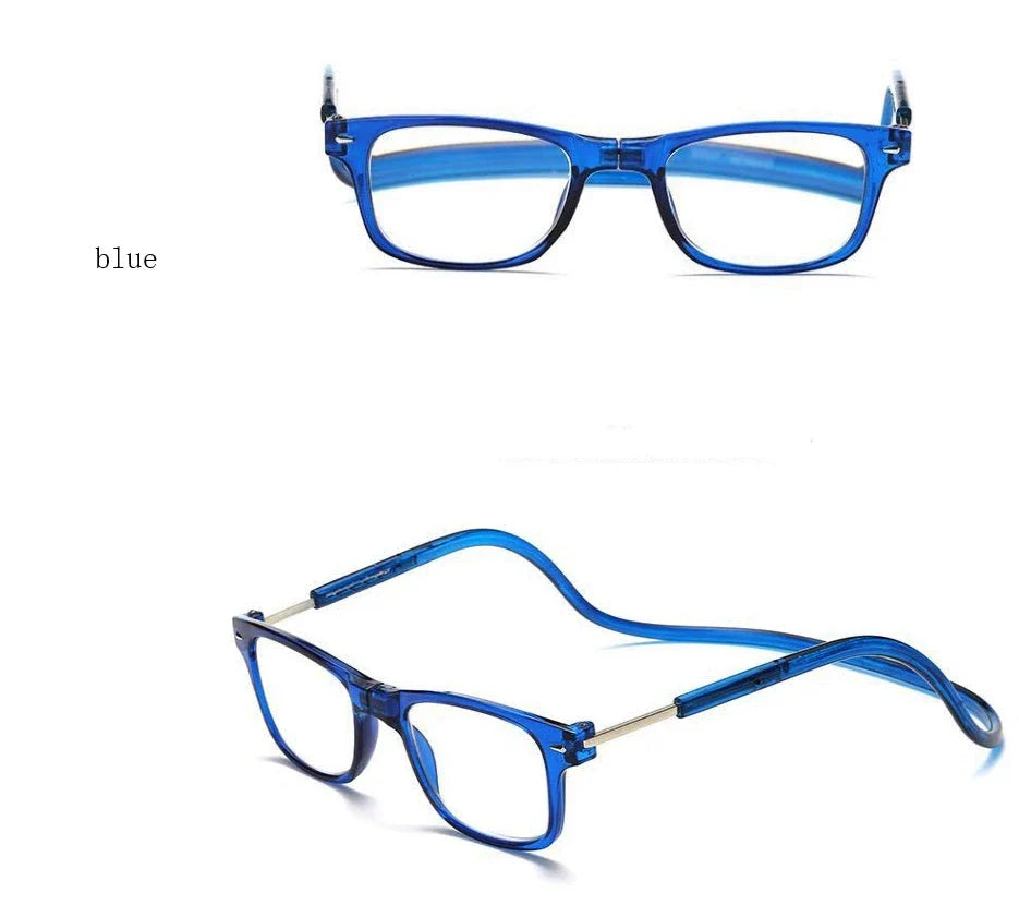 Stylish magnetic neck reading glasses with adjustable titanium frames in various colours