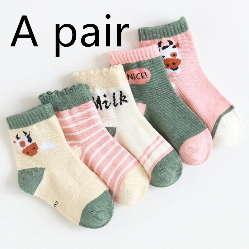 Kids' cartoon jacquard cotton socks in various fun designs for comfort and style