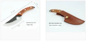 Forged stainless steel boning knife with ergonomic handle and leather sheath