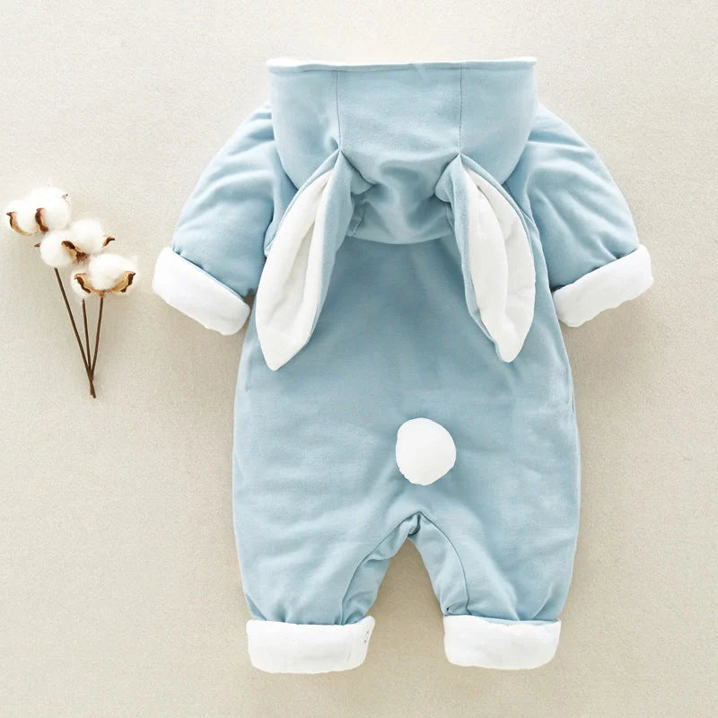 Cosy cotton hooded baby romper with chinchilla-like lining, perfect for keeping your little one warm and comfortable