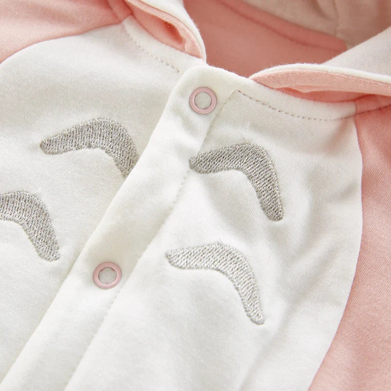 Cosy cotton hooded baby romper with chinchilla-like lining, perfect for keeping your little one warm and comfortable