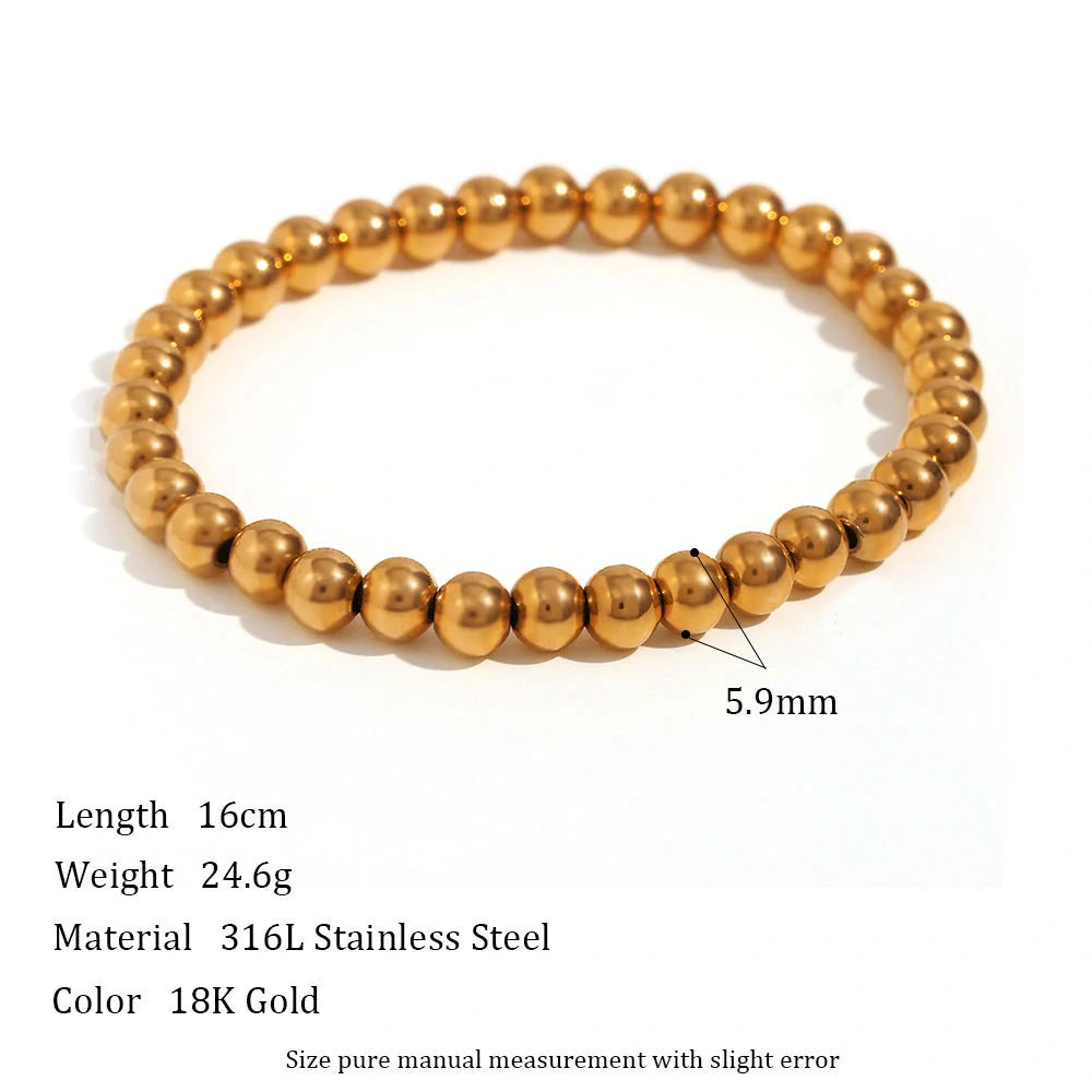 Vintage-inspired stainless steel and 18K plated elastic bead bracelet in a range of sizes and colours