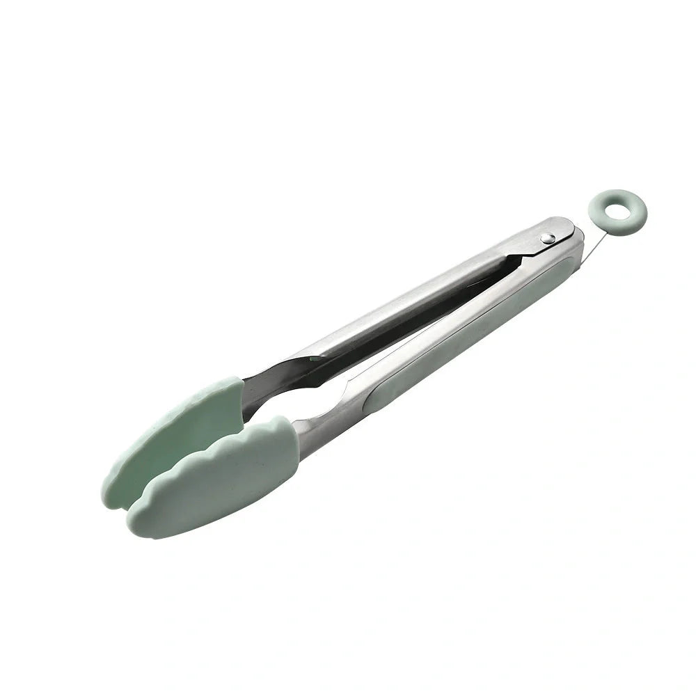 Silicone kitchenware set with wooden handles in various colors and styles, perfect for cooking, baking, and serving