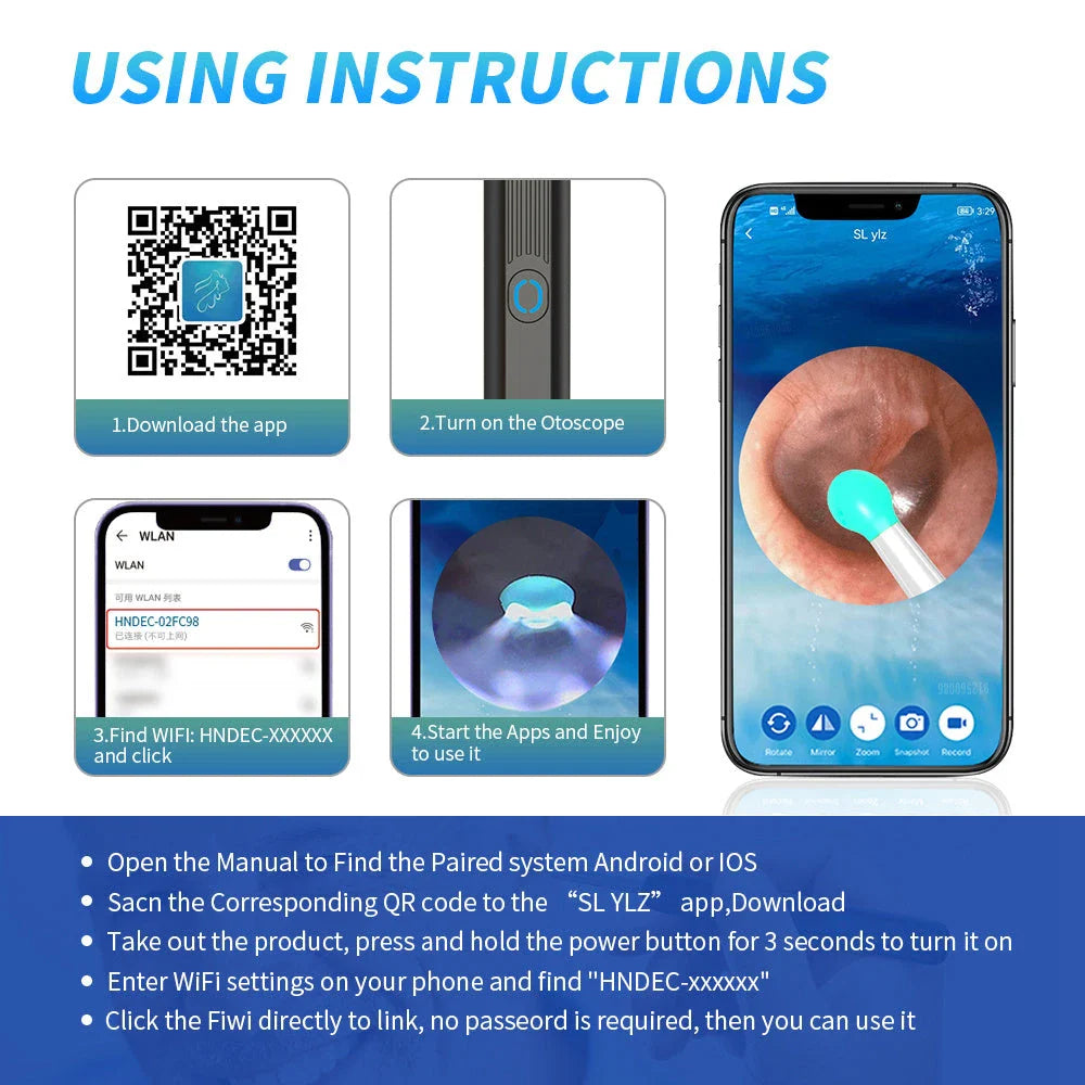 Wireless Otoscope Ear Wax Removal Tool with 360° HD Camera and LED Light for Comprehensive Ear Examination and Cleaning