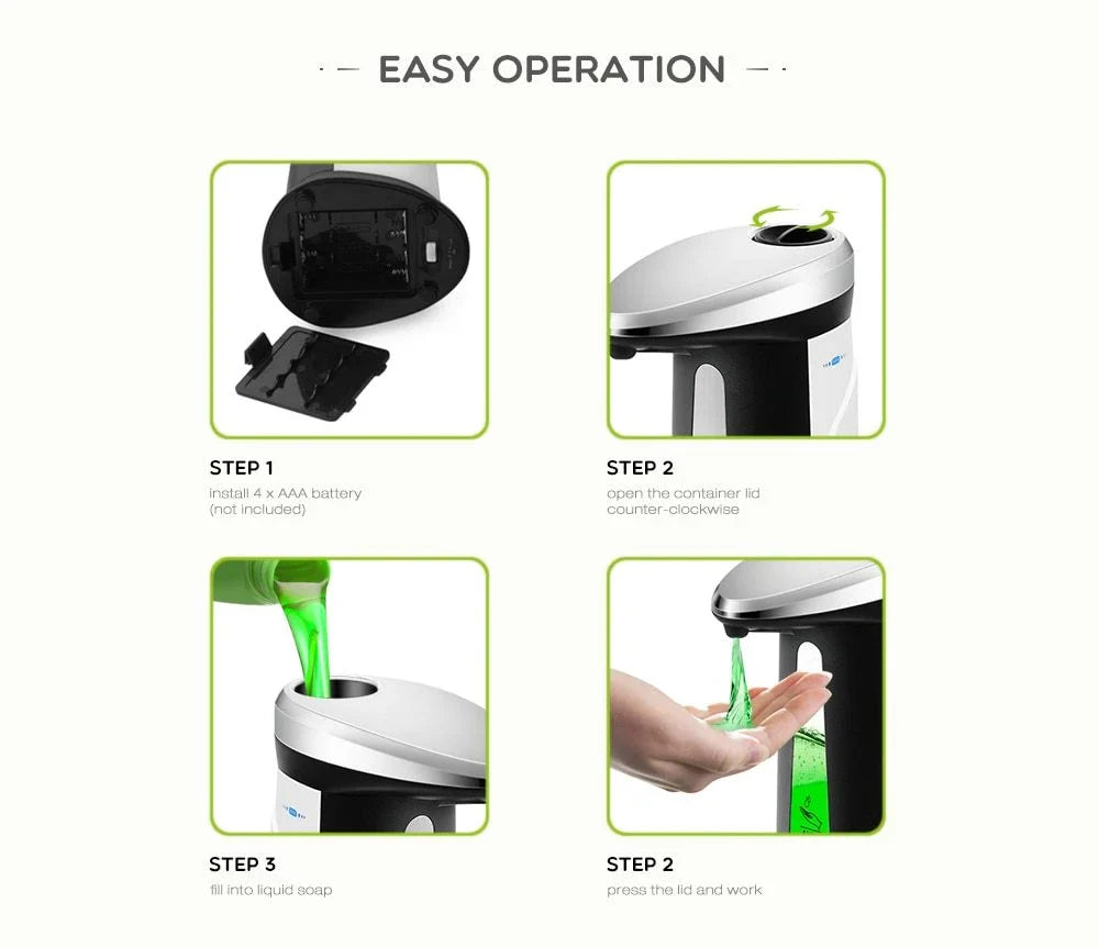 Automatic touchless soap dispenser with smart sensor, 400ml capacity, and sleek design for effortless hand-washing