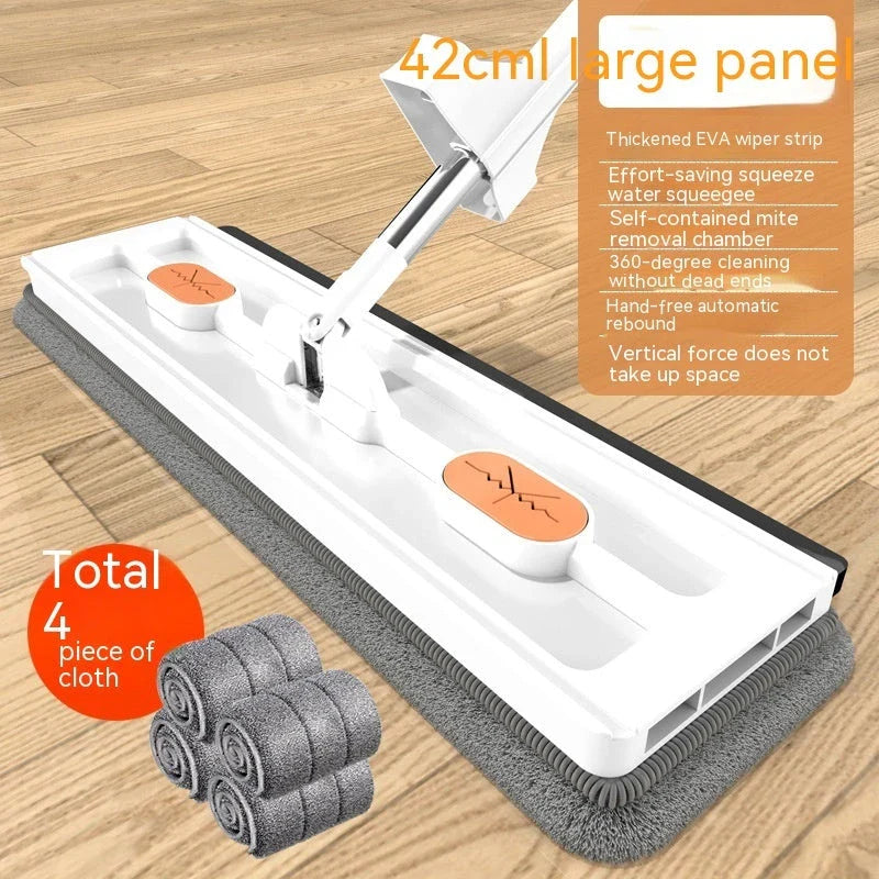 Premium 360° Rotating Flat Mop with Stainless Steel Handle and Self-Dewatering Scraper for Effortless Floor Cleaning