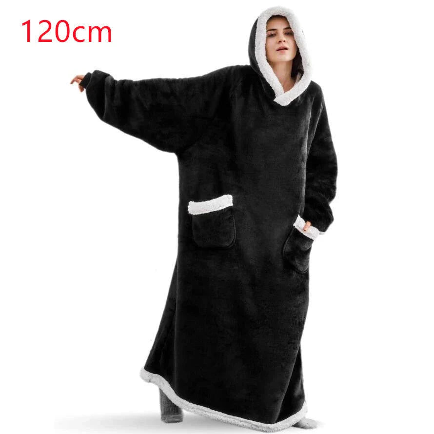Comfy oversized TV hoodie blanket in various stylish colors, perfect for cozy movie nights and relaxation at home.