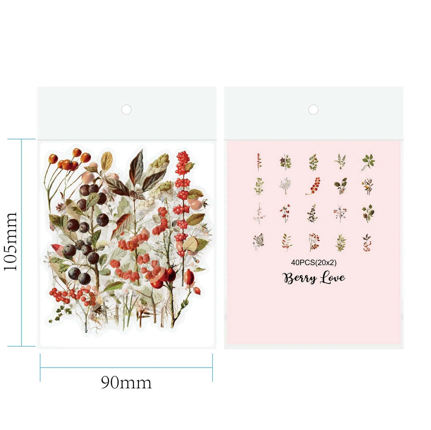 Retro Flower Nature DIY Sticker Pack with transparent flower and mushroom designs