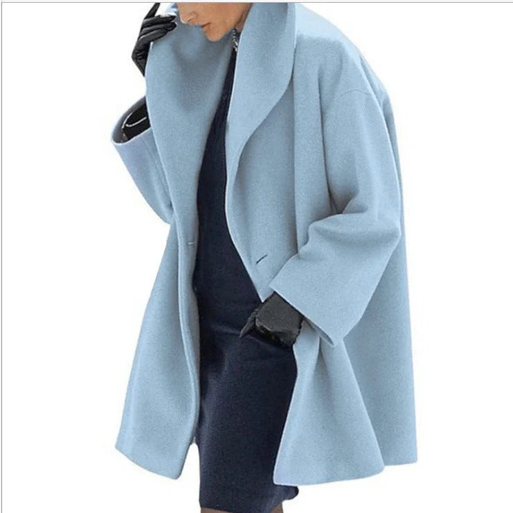 A stylish woollen coat in a variety of vibrant colours, perfect for the autumn and winter seasons.