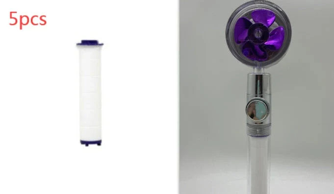 360-degree rotating high-pressure shower head with built-in fan and adjustable water spray