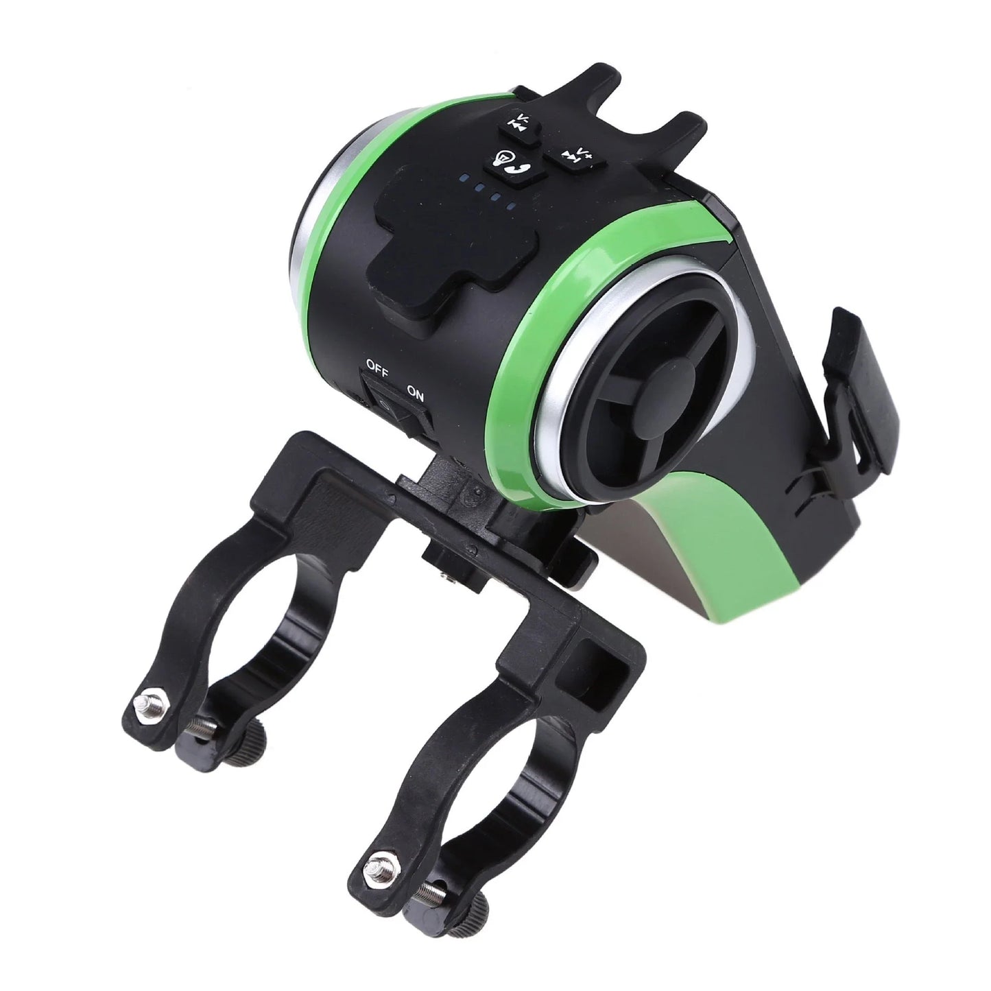 Versatile bicycle accessory with Bluetooth audio, LED lighting, power bank, phone holder, and ring bell