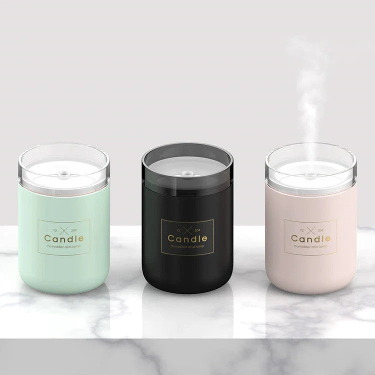 Compact USB-powered air humidifier with adjustable mood lighting, ideal for desks or bedside tables