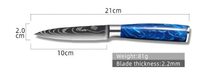 Premium 8-inch Chef Knife with elegant blue resin handle and stainless steel blade