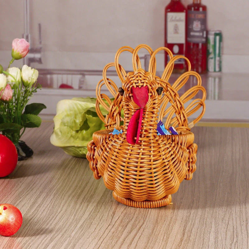 Deer-shaped rattan fruit basket for fresh produce storage