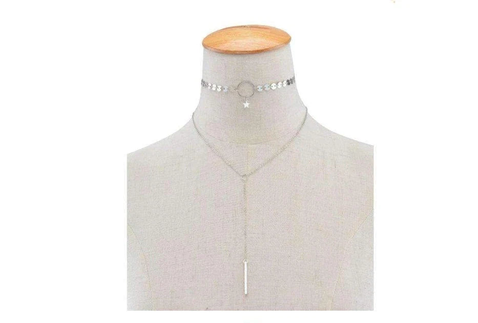 Elegant gold or silver layered choker necklace with adjustable circumference, crafted with premium alloy material for long-lasting durability