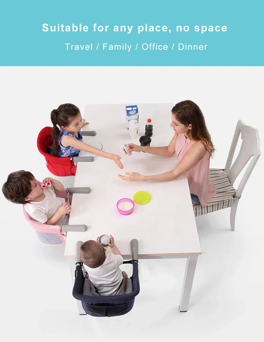 Foldable high chair with safety belt, perfect for portable infant feeding at home or while traveling