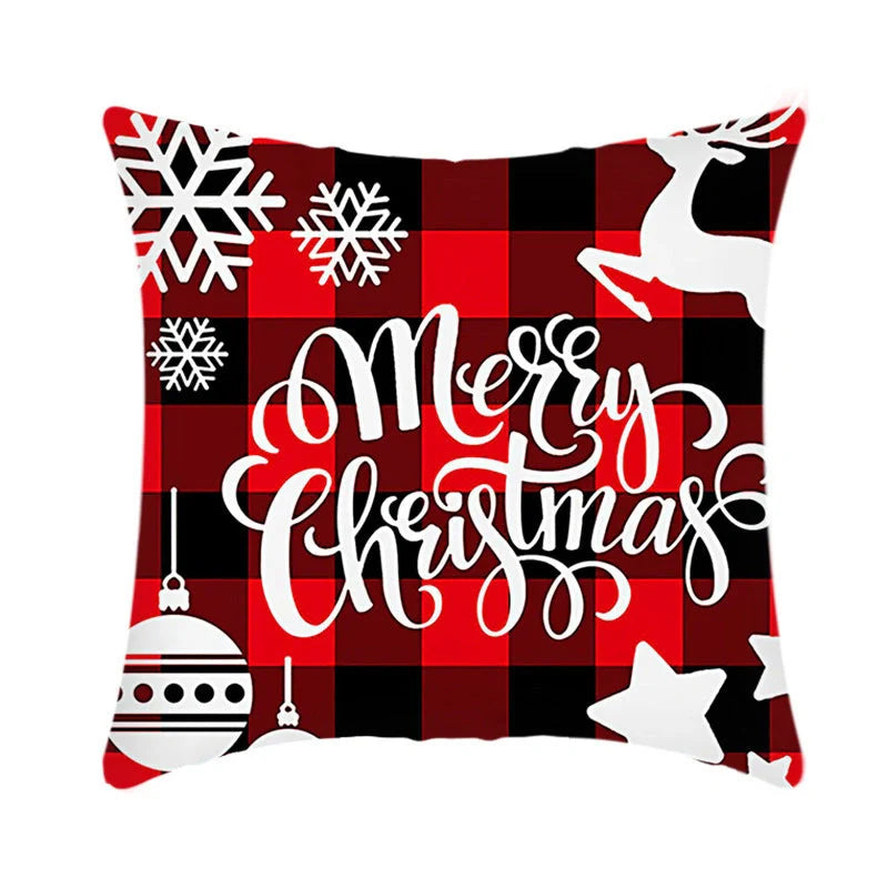 Merry Christmas cushion cover with elk and Santa Claus design in plush fabric