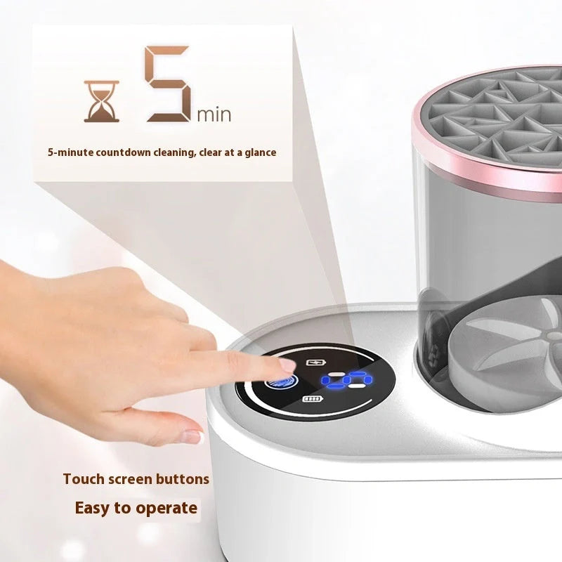 Rechargeable electric makeup brush cleaner with drying chamber