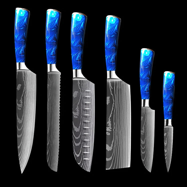 Premium 8-inch Chef Knife with elegant blue resin handle and stainless steel blade