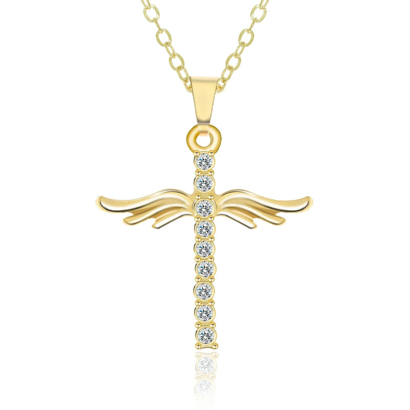 GiftHome UK Enchanting Angel Wings Cross Necklace: Elegance and Devotion