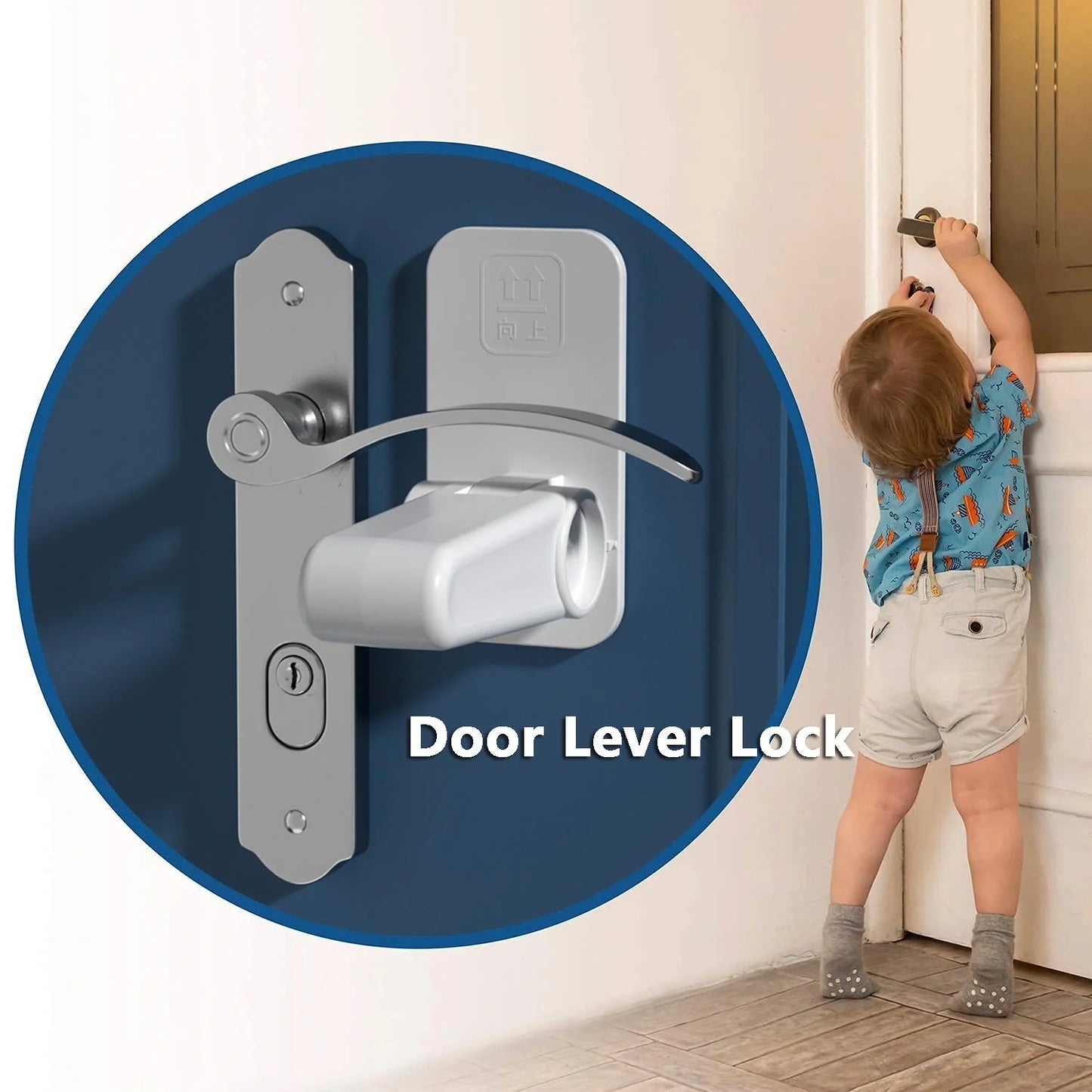 ABS child and pet safety door lever lock in apple white