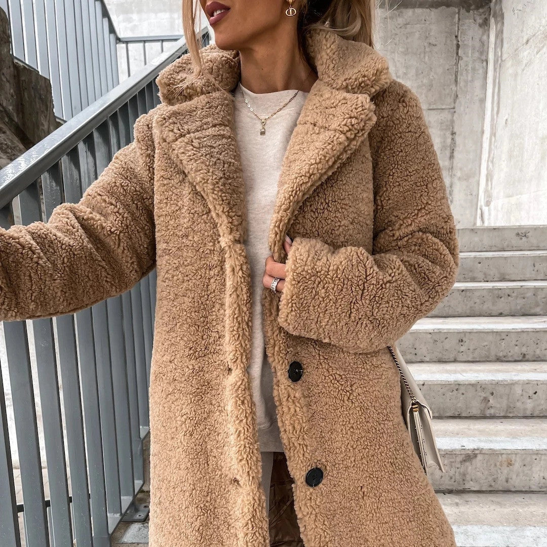 Stylish women's long-sleeved plush lapel jacket in various colours
