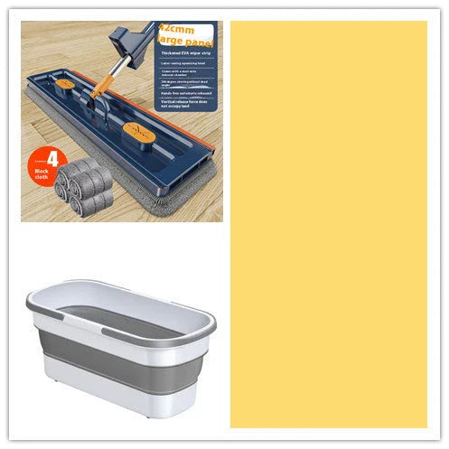 Premium 360° Rotating Flat Mop with Stainless Steel Handle and Self-Dewatering Scraper for Effortless Floor Cleaning