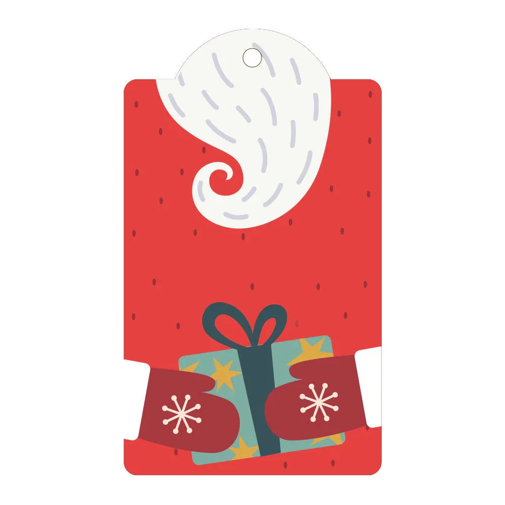 Festive car ornament hanging from rearview mirror with Christmas designs