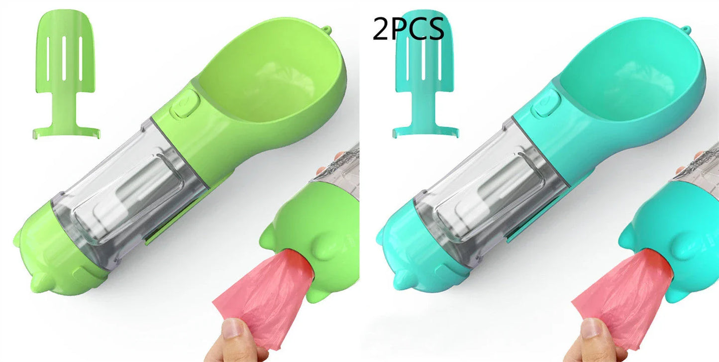 Versatile 3-in-1 Pet Water Bottle with Feeding Bowl and Waste Bag Storage