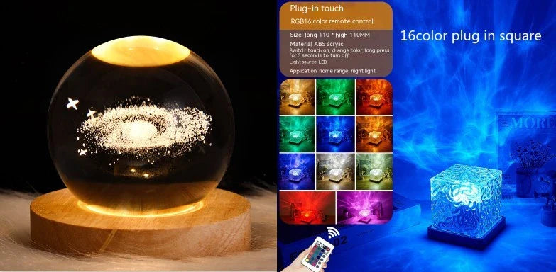 Illuminating Ambiance Lamp with rotating water ripple projection, 16 color options, and remote control for customizable home decor