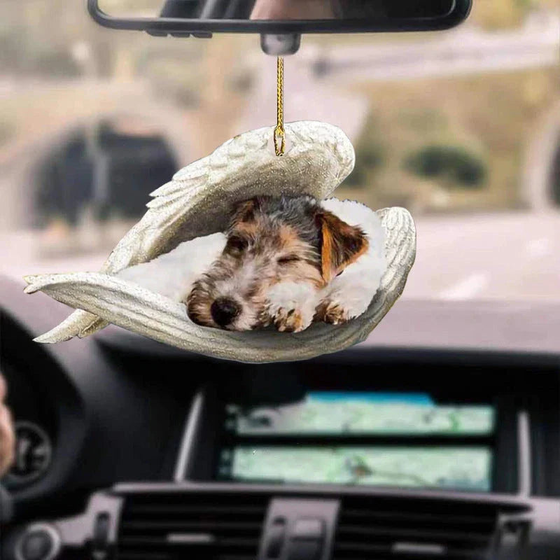 Charming sleeping dog angel acrylic car pendant decoration with a whimsical design