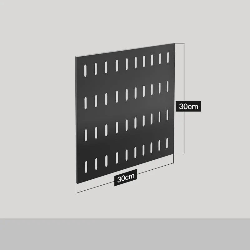 A high-quality stainless steel wall-mounted kitchen storage rack with a perforated design for customisable storage
