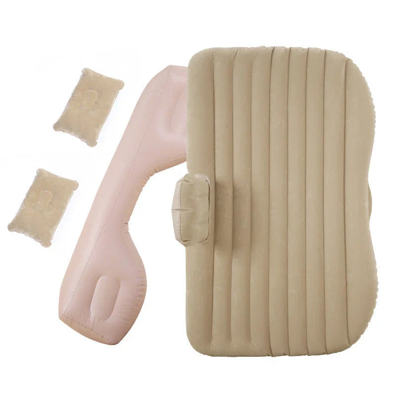 Inflatable car mattress with pillows in various colors, perfect for comfortable road trips and outdoor adventures