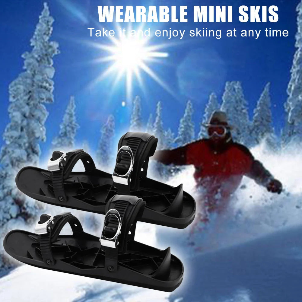 Black adjustable mini short ski skates for freestyle snowboarding