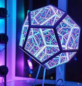 Elegant geometric colour-changing decorative lamp with glass and anodized aluminium construction