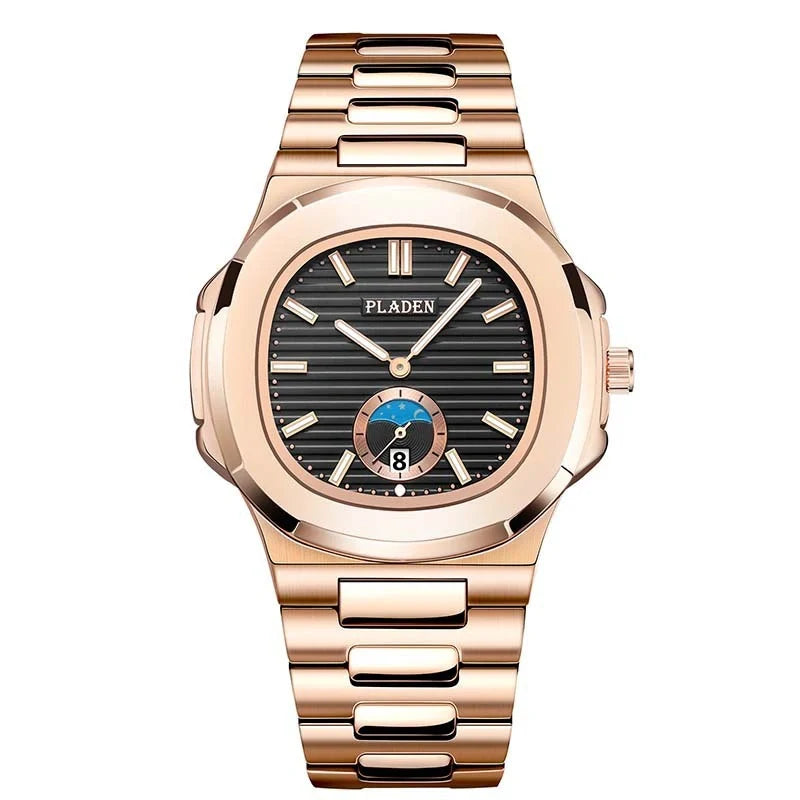 Premium Waterproof Quartz Watch with stainless steel case, mineral glass face, and quartz movement for reliable timekeeping