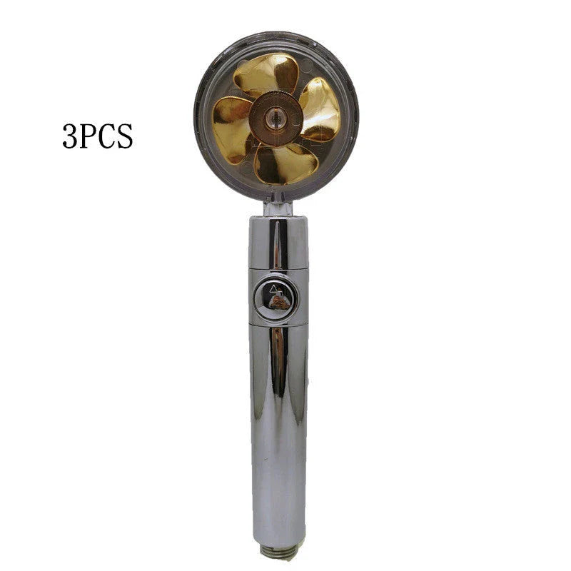 A high-pressure shower head with a stop button, cotton filter, and powerful water pressure for a luxurious bathing experience.