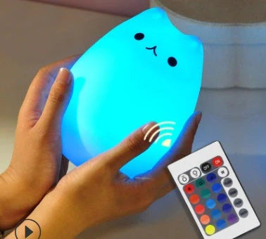 Adorable cat design silicone touch sensor LED night light for children with colour-changing feature