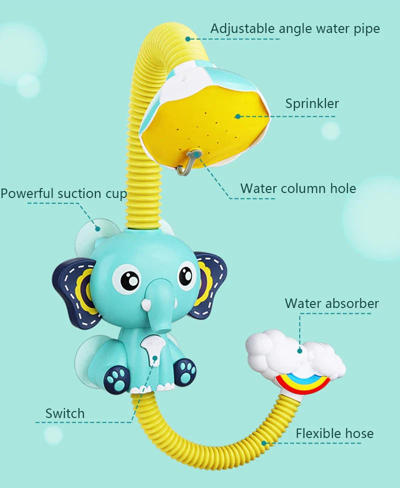Elephant-shaped water spray toy with adjustable nozzle for bathtime fun and sensory exploration