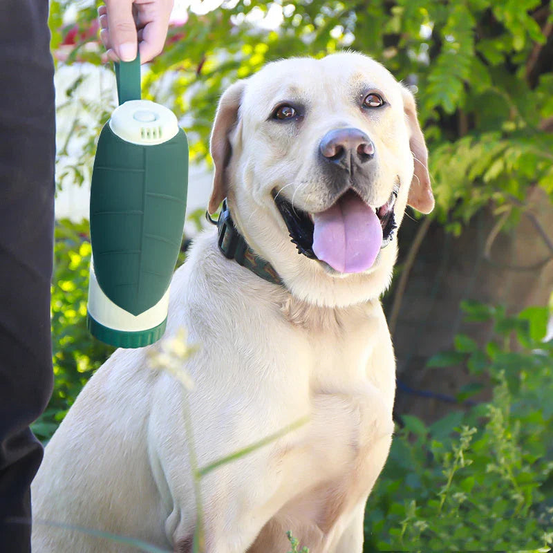 Portable pet water bottle with collapsible silicone bowl, perfect for traveling with dogs and providing hydration and meals on the go