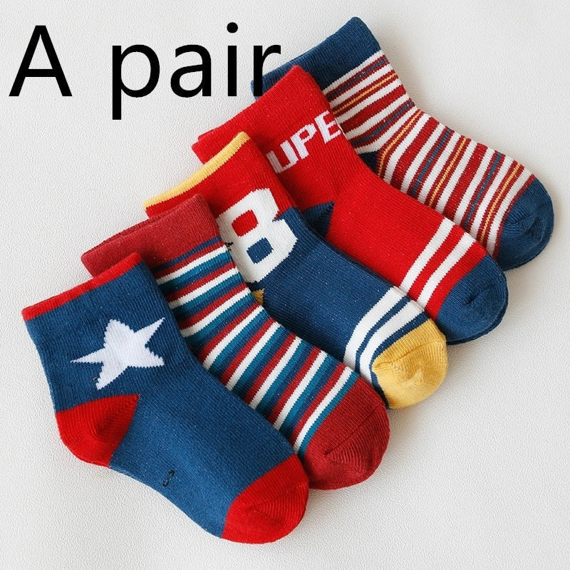 Kids' cartoon jacquard cotton socks in various fun designs for comfort and style