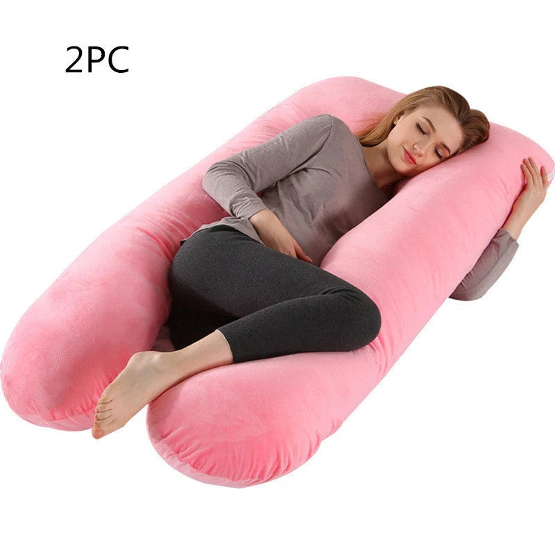 Premium U-shaped pregnancy pillow with soft cotton casing and polyester fiber filling for exceptional comfort and support