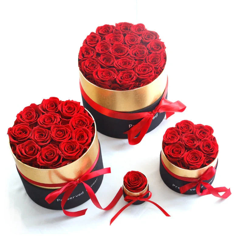 Premium preserved real roses in a luxurious gift box, a romantic floral centerpiece that lasts for years