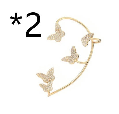 Sparkling butterfly-shaped ear cuffs with zirconia stones, available in gold and silver alloy finishes